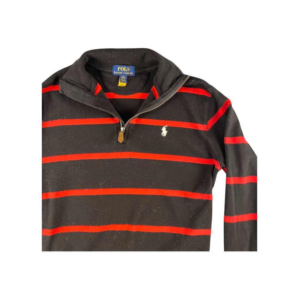 Polo Ralph Lauren Striped Quarter‎ Zip Pullover Top Black Red Youth L 14 16
